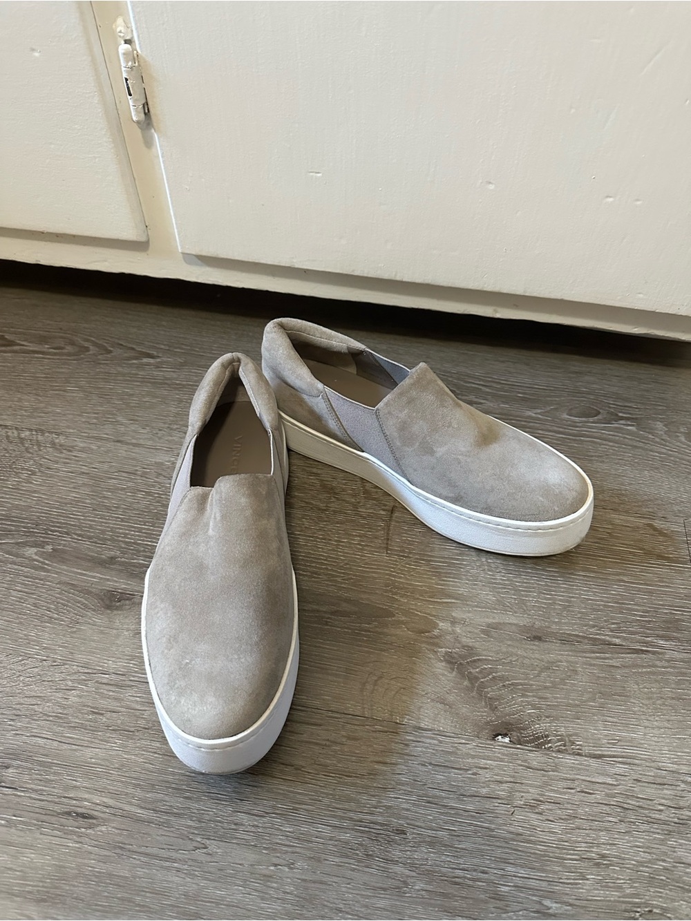 Vionic Suede Slip-On Sneaker in Taupe with White Sole